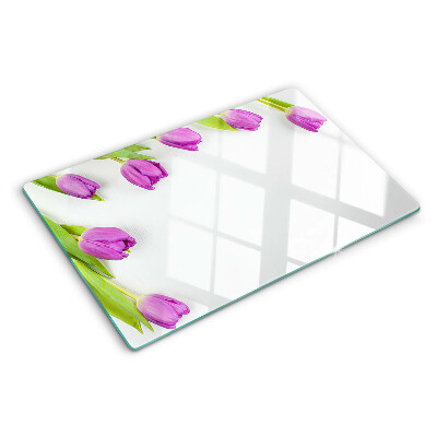Planche à découper verre Tulipes sur fond blanc