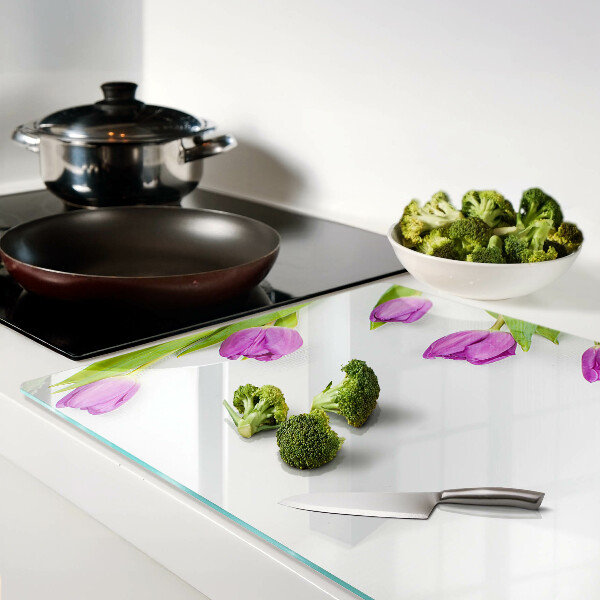 Planche à découper verre Tulipes sur fond blanc