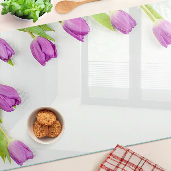 Planche à découper verre Tulipes sur fond blanc