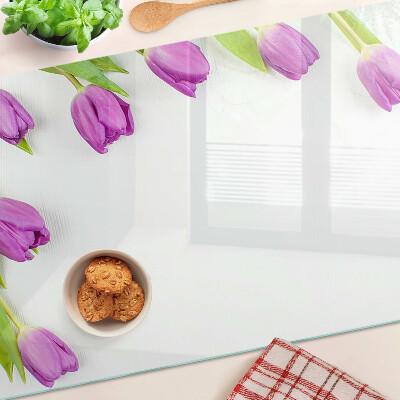 Planche à découper verre Tulipes sur fond blanc