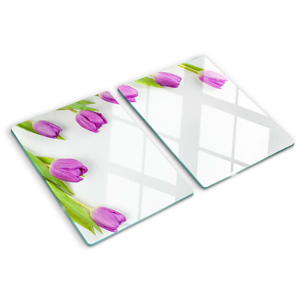 Planche à découper verre Tulipes sur fond blanc