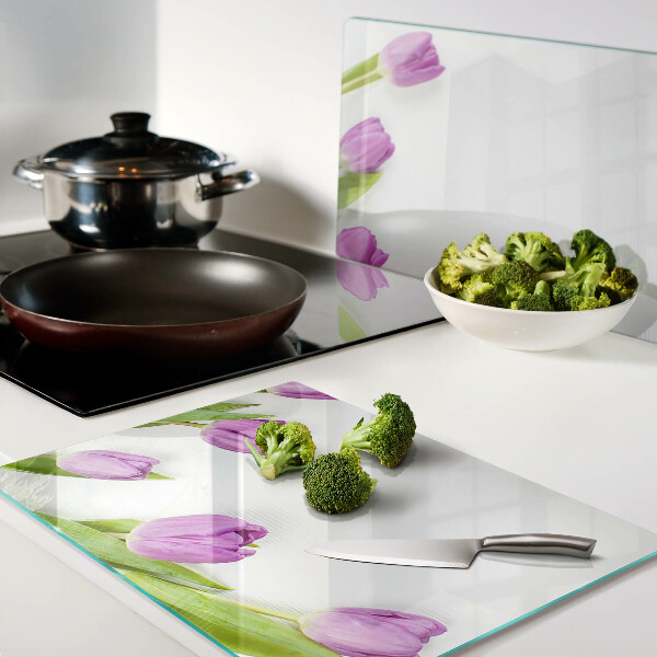 Planche à découper verre Tulipes sur fond blanc
