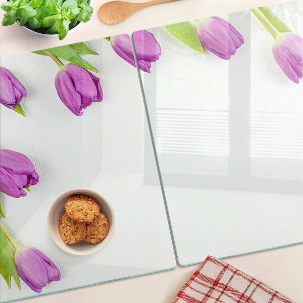 Planche à découper verre Tulipes sur fond blanc