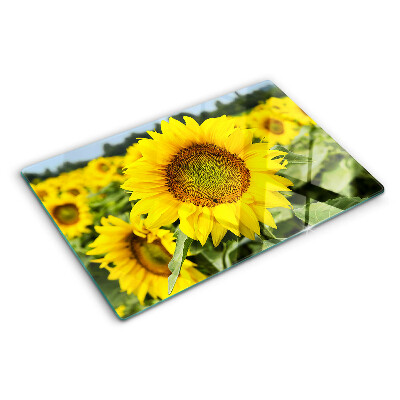 Planche à découper verre Tournesols sur fond de verdure