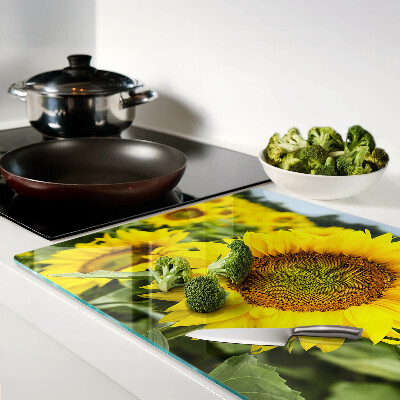 Planche à découper verre Tournesols sur fond de verdure