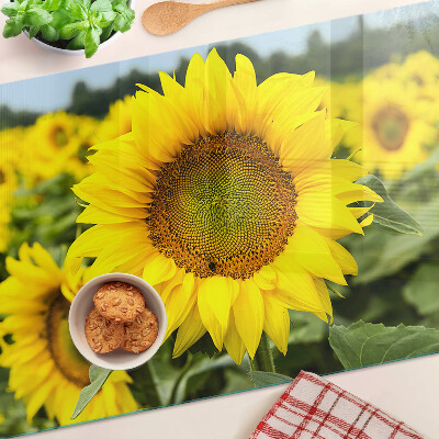 Planche à découper verre Tournesols sur fond de verdure