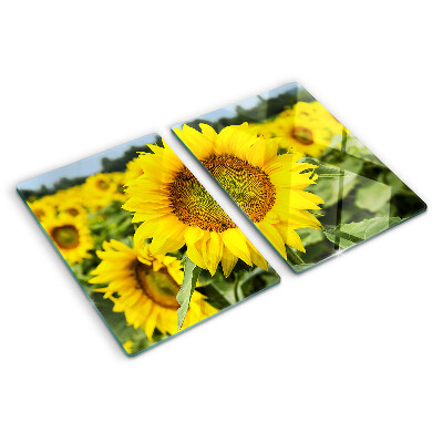 Planche à découper verre Tournesols sur fond de verdure