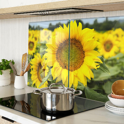 Planche à découper verre Tournesols sur fond de verdure