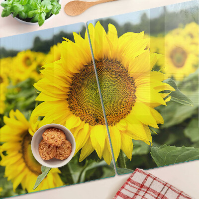 Planche à découper verre Tournesols sur fond de verdure