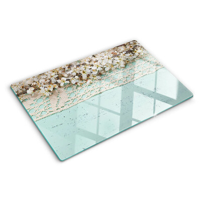 Planche à découper verre Motif floral avec dentelle
