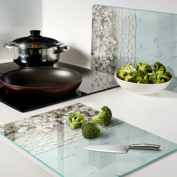 Planche à découper verre Motif floral avec dentelle