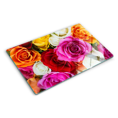 Planche à découper en verre Fleurs de roses de différentes couleurs