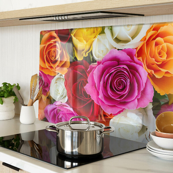 Planche à découper en verre Fleurs de roses de différentes couleurs