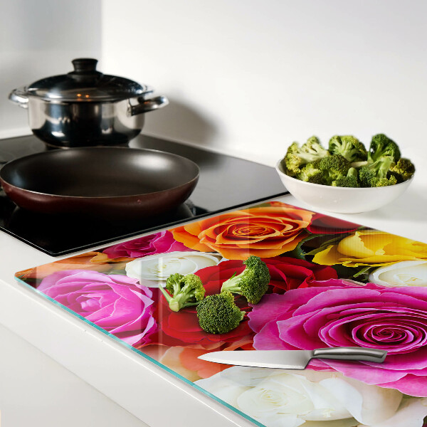 Planche à découper en verre Fleurs de roses de différentes couleurs