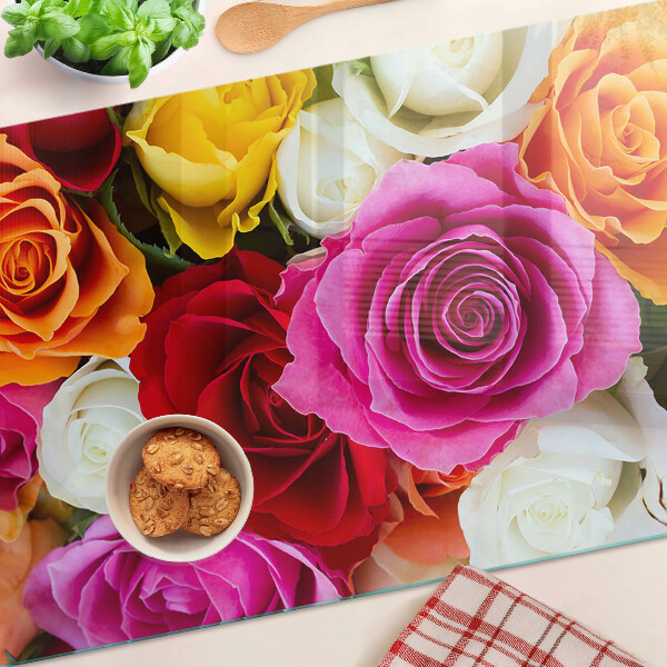 Planche à découper en verre Fleurs de roses de différentes couleurs