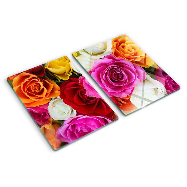 Planche à découper en verre Fleurs de roses de différentes couleurs