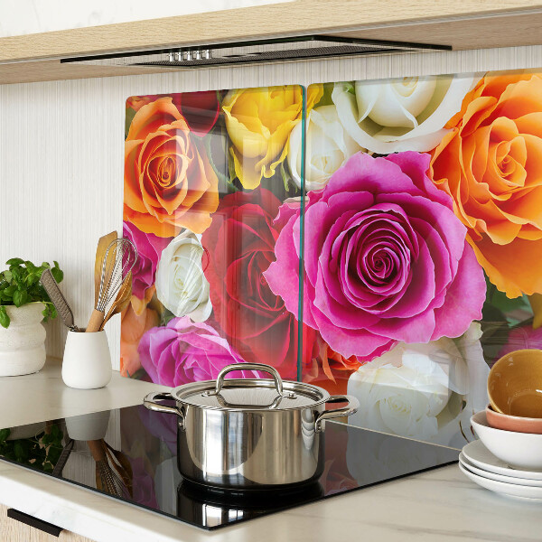 Planche à découper en verre Fleurs de roses de différentes couleurs