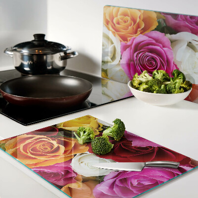Planche à découper en verre Fleurs de roses de différentes couleurs