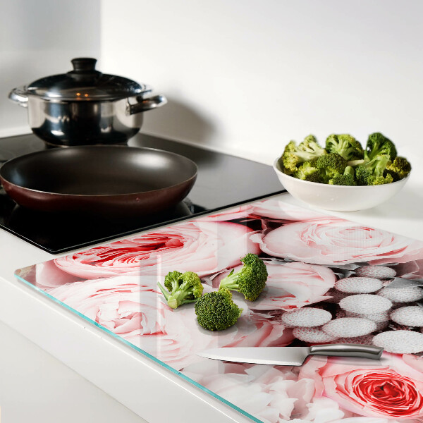Planche à découper verre Roses dans les tons de rose
