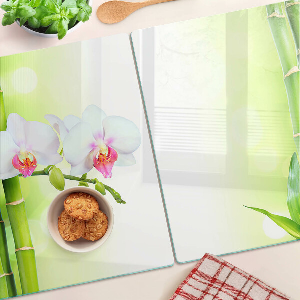 Planche à découper verre Orchidées et bambous
