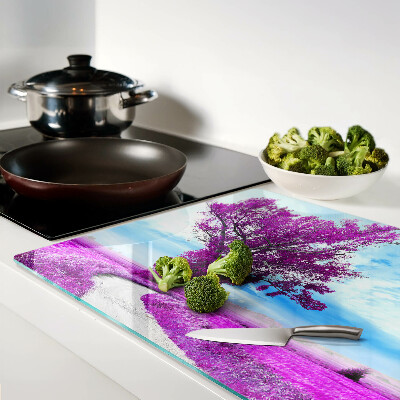 Planche à découper en verre Un arbre violet contre le ciel