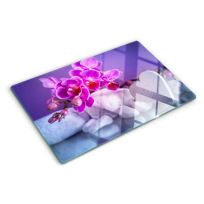 Planche à découper verre Orchidées sur pierres