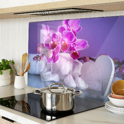 Planche à découper verre Orchidées sur pierres