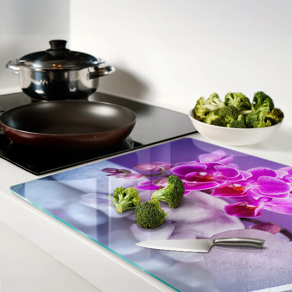 Planche à découper verre Orchidées sur pierres