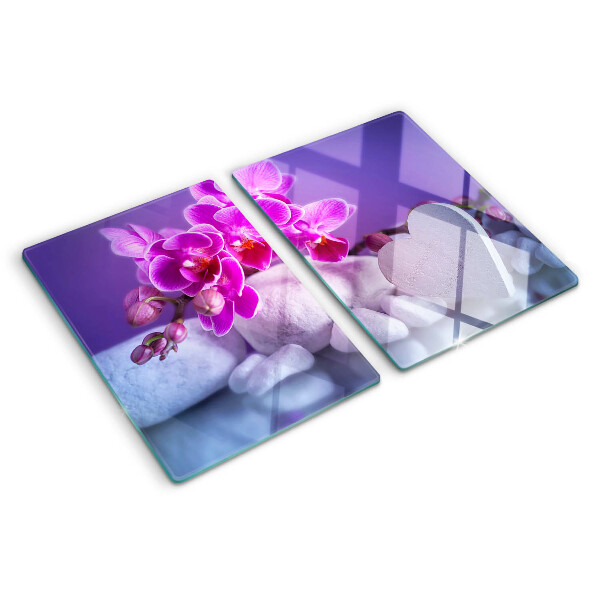 Planche à découper verre Orchidées sur pierres