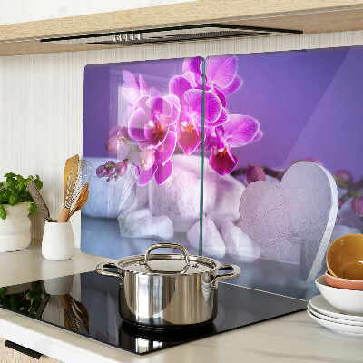 Planche à découper verre Orchidées sur pierres