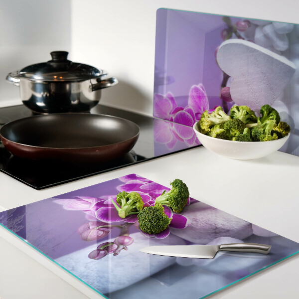 Planche à découper verre Orchidées sur pierres
