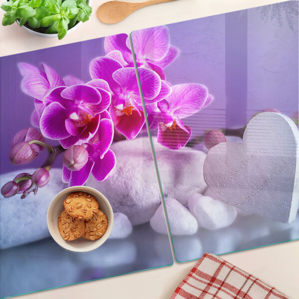 Planche à découper verre Orchidées sur pierres