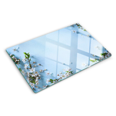Planche à découper en verre Motif floral sur fond bleu