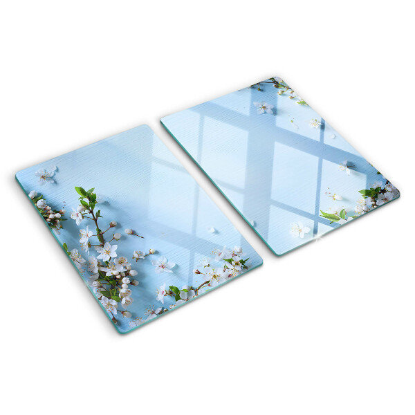 Planche à découper en verre Motif floral sur fond bleu