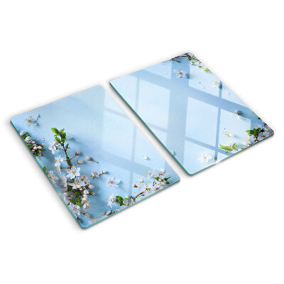 Planche à découper en verre Motif floral sur fond bleu