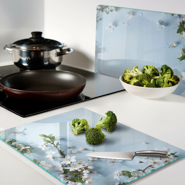 Planche à découper en verre Motif floral sur fond bleu