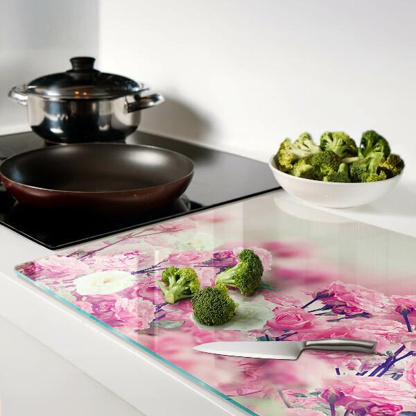 Planche à découper verre Motif floral rose
