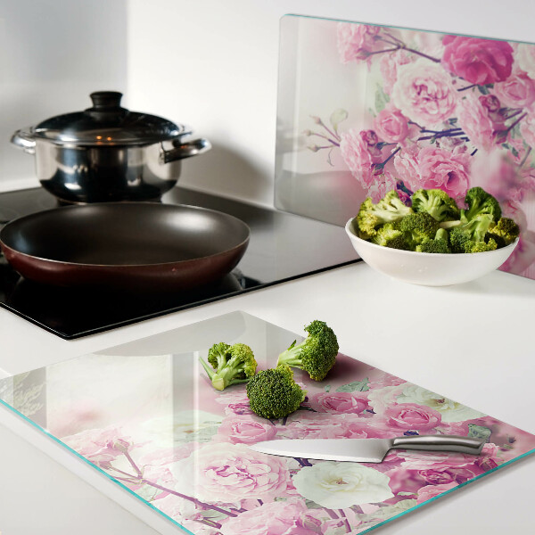 Planche à découper verre Motif floral rose