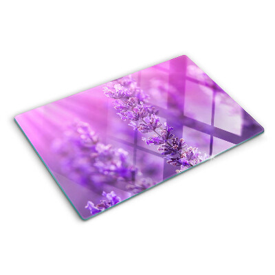 Planche à découper en verre Fleurs de lavande sur fond violet