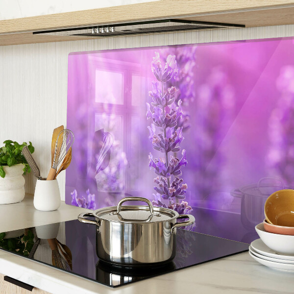 Planche à découper en verre Fleurs de lavande sur fond violet