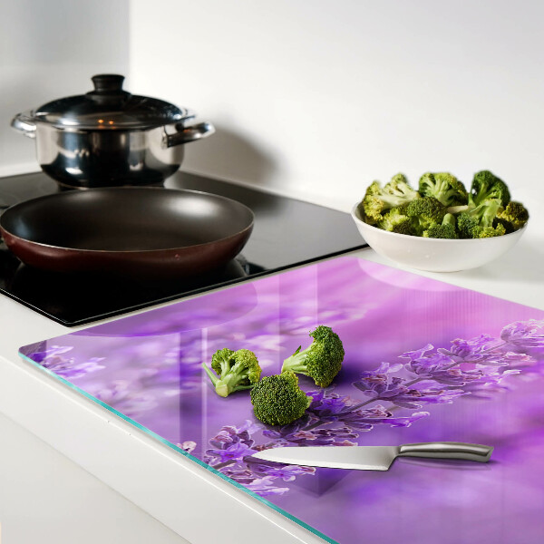 Planche à découper en verre Fleurs de lavande sur fond violet