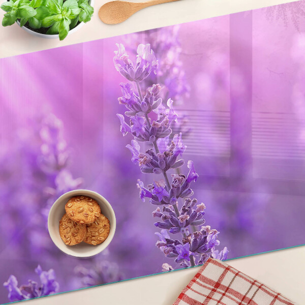 Planche à découper en verre Fleurs de lavande sur fond violet