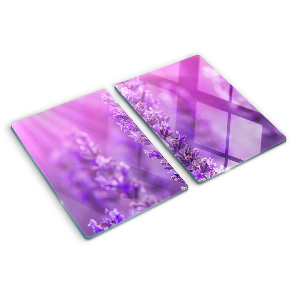 Planche à découper en verre Fleurs de lavande sur fond violet