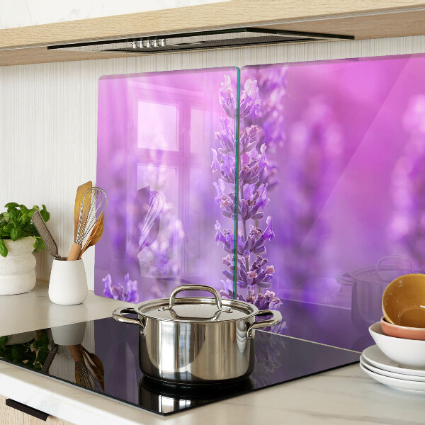 Planche à découper en verre Fleurs de lavande sur fond violet