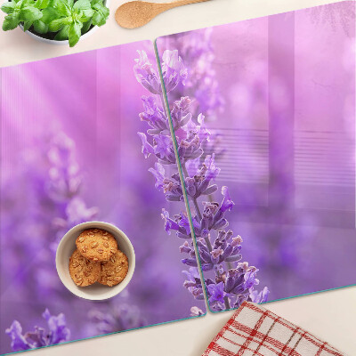 Planche à découper en verre Fleurs de lavande sur fond violet