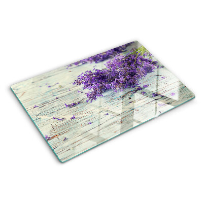 Planche à découper verre Lavande sur fond de bois