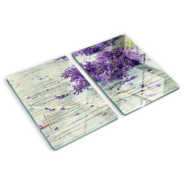 Planche à découper verre Lavande sur fond de bois
