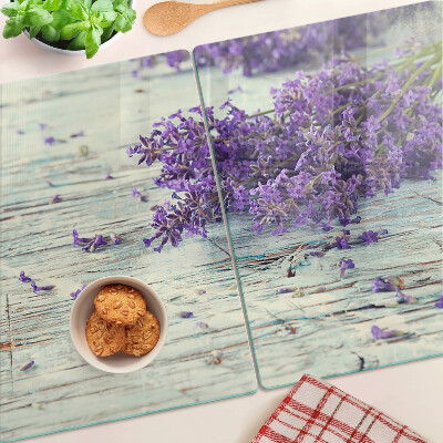 Planche à découper verre Lavande sur fond de bois