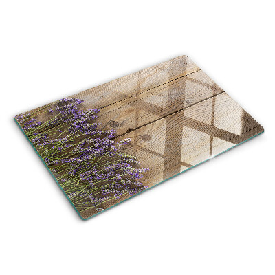 Planche à découper en verre Lavande sur fond de bois
