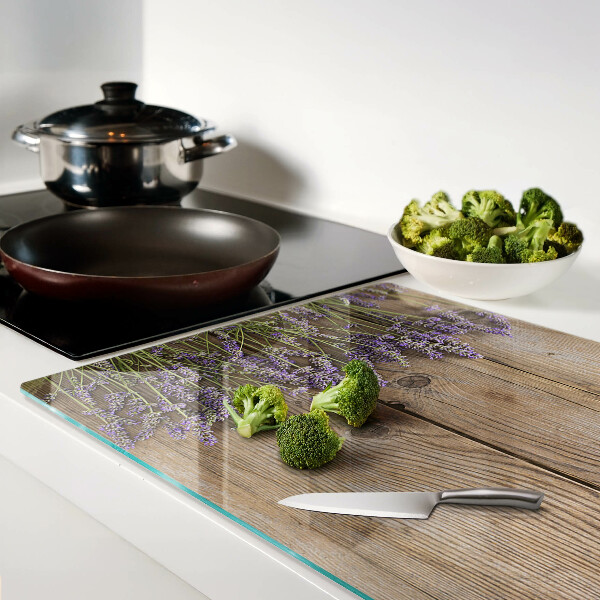 Planche à découper en verre Lavande sur fond de bois